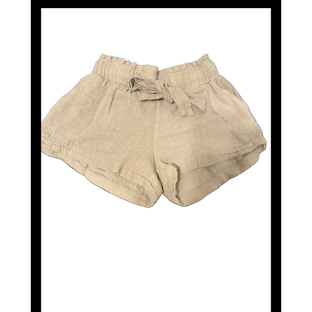 Refresh Women GreenGauze Paperbag Waist Tie Shorts Large Beige Elastic High Rise